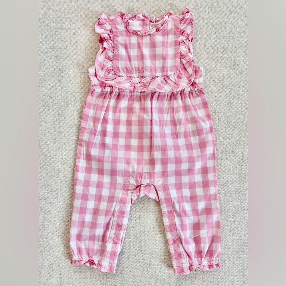 Janie and Jack Pink Gingham Ruffle Jumpsuit Sz 3-6 Months